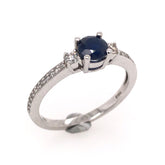 14 Karat White Gold Ring with Blue Sapphire & Diamonds